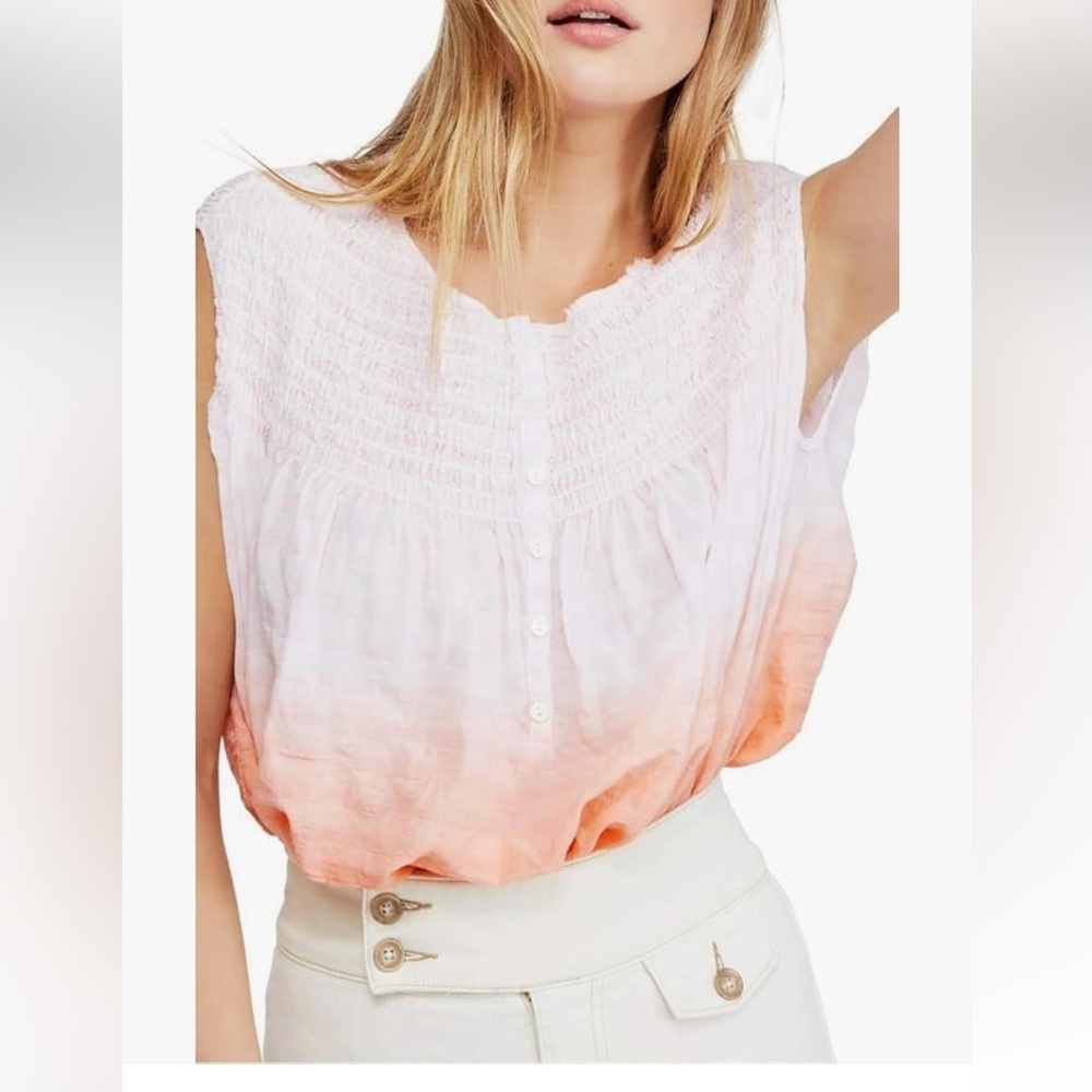 We The Free Orange Sleeveless Pleated Blouse